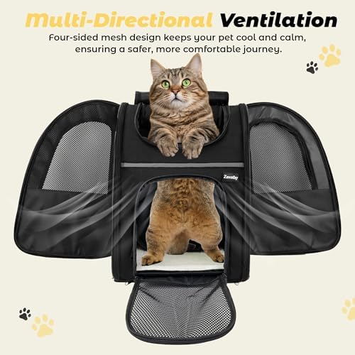 Zavothy Cat Backpack Carrier – Expandable Airline Approved Pet Travel Bag for Cats & Small Dogs, Breathable Mesh Pet Carrier Backpack with Padded Base (Black)