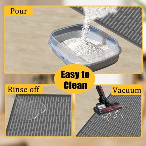 Ultibe 40"x30"(100cmx75cm) Extra Large Silicone Cat Litter Mat, XXL Litter Trapping Mat for Under Litter Box, Non-Slip Waterproof Kitty Litter Catcher, Easy to Clean Mat for Cats, Gray Green