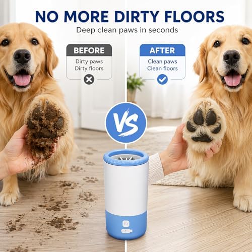Electric Dog Paw Cleaner Cup – Rechargeable Paw Cleaning Device with Soft Silicone Bristles, Automatic 360° Dog Paw Washer, Portable Pet Foot Washer for Medium Large Dogs