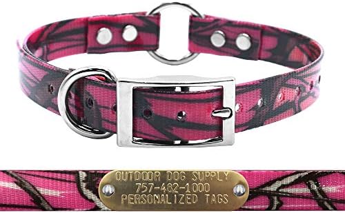 3/4"x18" Waterproof D-Ring & Center Ring Collar w Name Tag, Pink Camo
