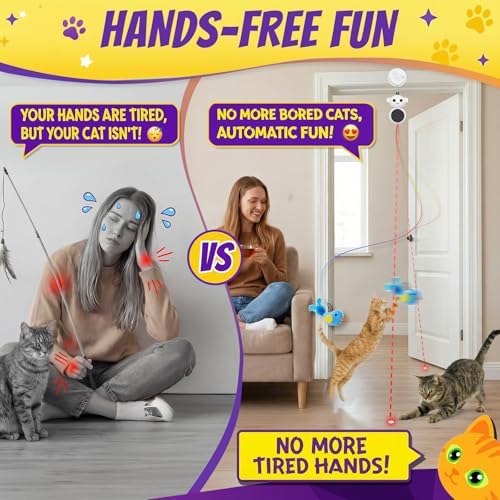 2-in-1 Interactive Laser Pointer Cat Toy & Flying Bird Wand for Indoor Cats