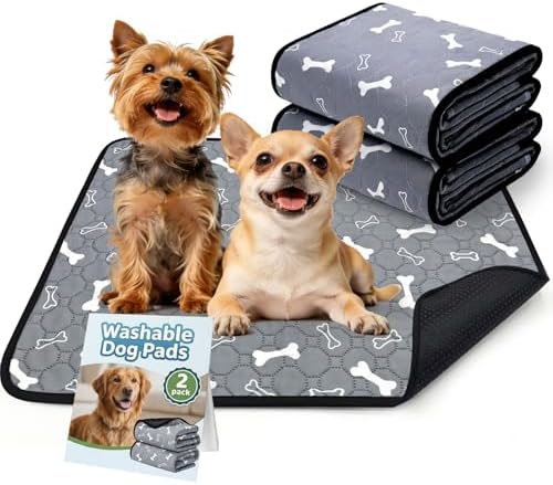 BAEJMJK Washable Dog Pee Pads, Reusable Dog Crate Mats Puppy Training Pads, 4-Layer Super Absorbent Waterproof Non-Slip Leak-Proof Ideal for Potty, Crate, Playpen & Travel(18"x24",Gray 2-Pack)