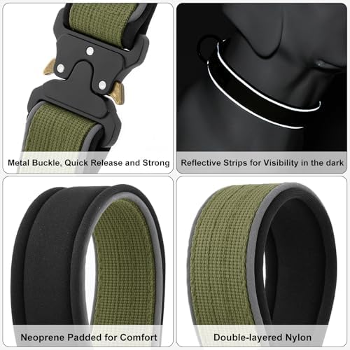 Plutus Pet Tactical Dog Collar, Reflective, for Small Medium Large Dogs