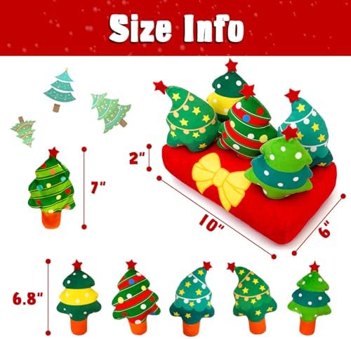 Christmas Hide and Seek Dog Toys, Squeaky Interactive Puzzle Dog Toys for Boredom and Stimulation, Dog Enrichment Toys for Small and Medium Dogs (Christmas Trees, Pack of 6)