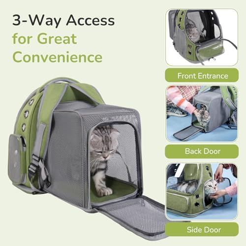 Cat Backpack Carrier for Large Cats, Expandable Cat Bubble Backpack, Dog Carriers for Small Medium Dogs, Airline Approved Pet Carrier for Travel Hiking Outdoor(Green)