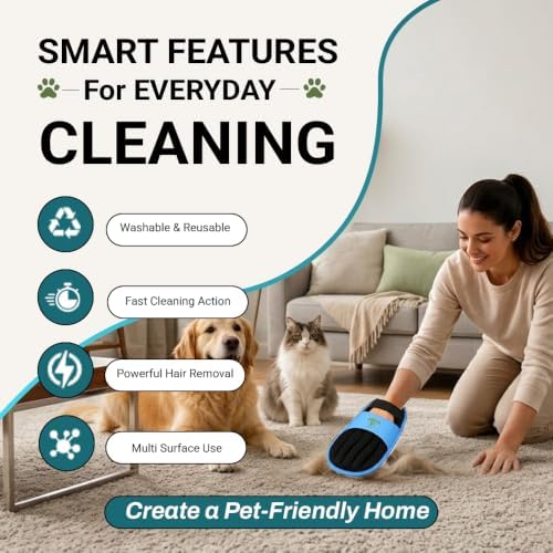 Pet Hair Remover Glove for Dogs & Cats – Reusable Electrostatic Pet Fur Removal Mitt for Couch, Carpet, Clothing & Furniture | Elastic Strap & Hanging Loop (1 Pack) Blue