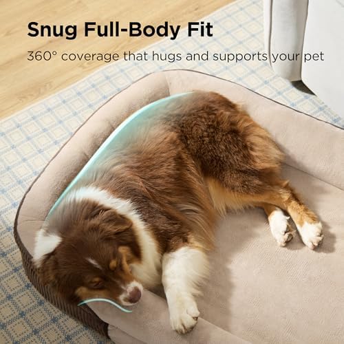 Bedsure XL 360°Oval Bolster Orthopedic Dog Beds Large Sized Dog,42" Brown
