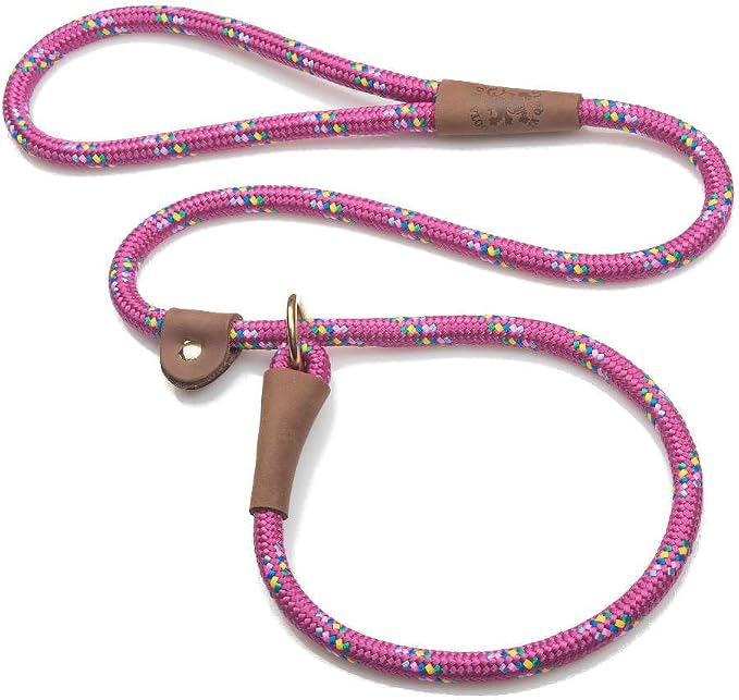 Mendota Pet Slip Leash - Dog Lead and Collar Combo - Made in The USA - Raspberry Confetti, 1/2 in x 4 ft - for Large Breeds