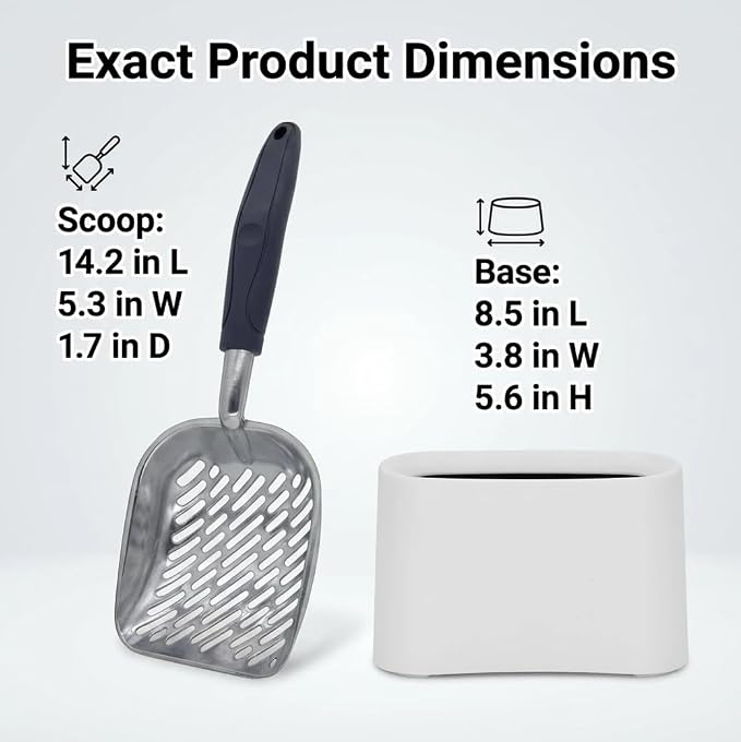 Heavy-Duty Metal Cat Litter Scoop with Holder, Aluminum Cats Litter Scooper Captures All Clumps, Kitty Metal Scooper and Holder (White) | Heavy-Duty Metal Cat Litter Scoop with Holder