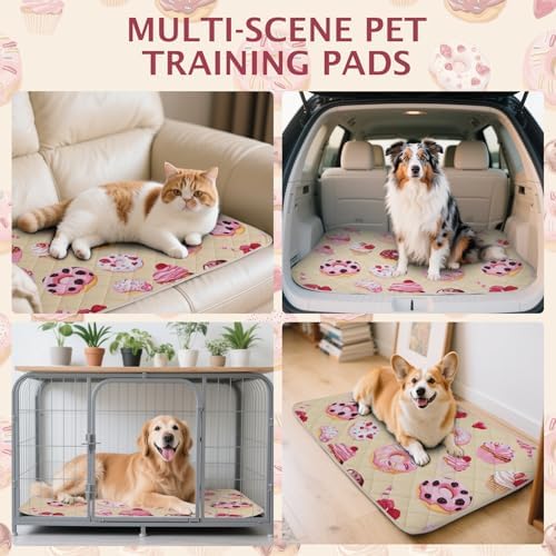 IEUUMLER Washable Pee Pads for Dogs, 2 Pack Cake Pattern Reusable Waterproof Puppy Potty Pads, Non-Slip Absorbent Pet Training Pads for Playpen Crate Bed EU015 Beige Cake, 40x28
