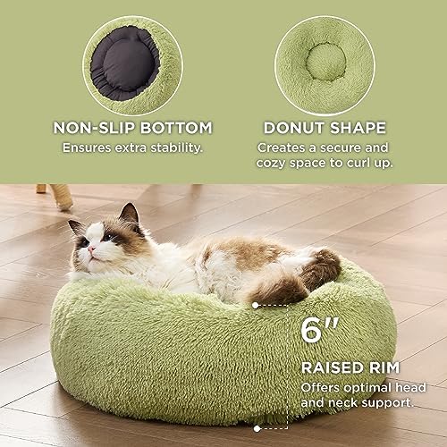 Bedsure Calming Cat Beds Donut Round Washable Kitten Bed,20 inches Green