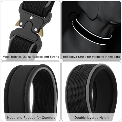 Plutus Pet Tactical Dog Collar, Reflective, Adjustable Heavy Duty Dog Collar, Soft Padded and Comfortable, for Small Medium and Large Dogs (Black, XS)