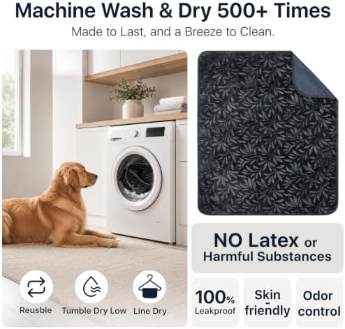 LOOBANI 2 Packs Washable Pee Pads for Hallway Runner, 36"x72", Dark Gray