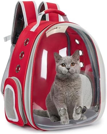Cat Backpack Carrier Bubble Carrying Bag (Red)