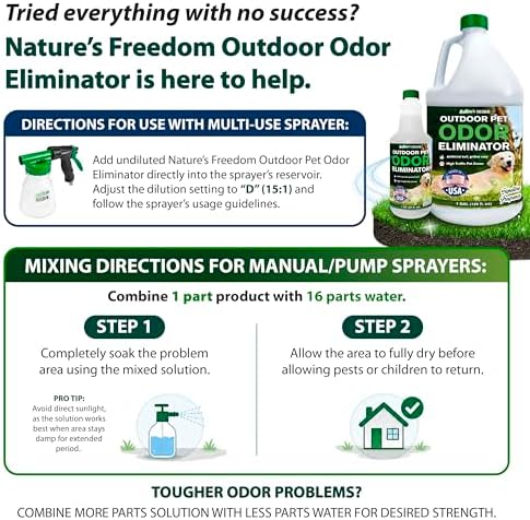 Nature's Freedom Hose-End Outdoor Pet Odor Eliminator – Gallon Enzyme Cleaner with Spray Gun for Yard, Turf, Patios, Kennels, Concrete