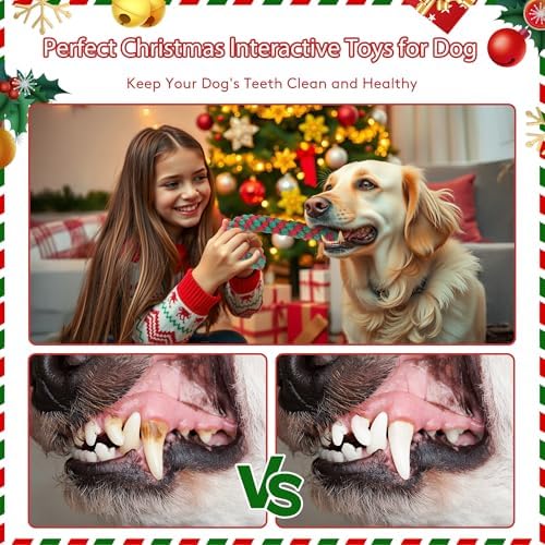 Christmas Dog Rope Toys, Christmas Cane Candy Rope Toy, 4 Packs Dog Interactive Chewing Toys for Puppy Small Medium Dogs Training Playing Teething Cleaning, for Dogs