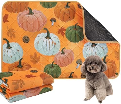 IEUUMLER Washable Pee Pads for Dogs, 2 Pack Pumpkin Pattern Reusable Waterproof Puppy Potty Pads, Non-Slip Absorbent Pet Training Pads for Playpen Crate Bed EU016 Orange Pumpkin, 24x24