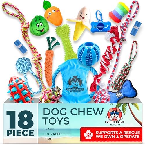 Pacific Pups Products Dog Chew Toys, Dog Toys Bulk, 18 Pack, Small/Medium