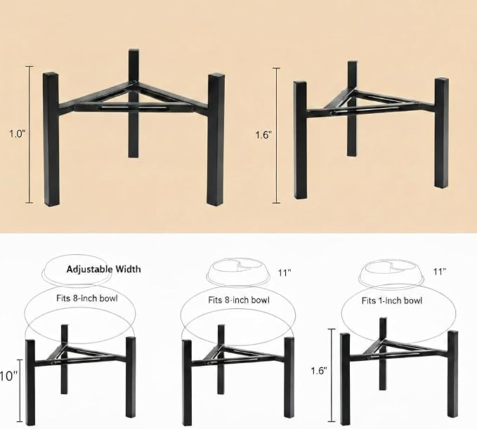 Adjustable Width Dog Bowl Holder - Single Bowl Feeder for Medium to Large Breed Dogs, fits Bowls from 8-11 inches, Sturdy Metal Construction, Ergonomic Design (Bowl not Included) (2Pack)