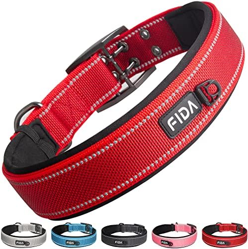 Fida Heavy Duty Dog Collar for Large Dogs with Metal Belt Buckle, Red