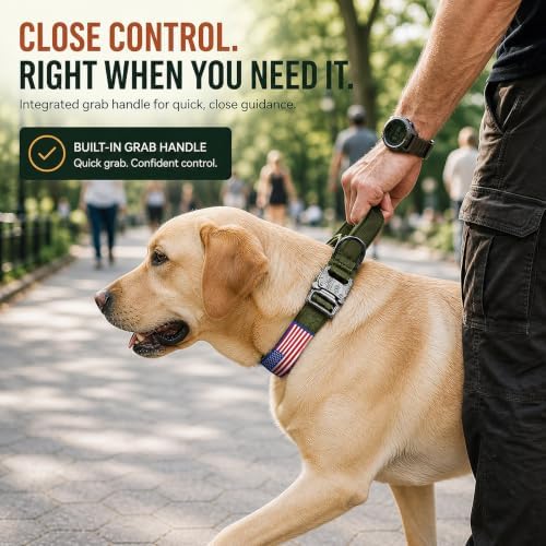Tactical Dog Collar with Handle, Heavy Duty for Large Dogs