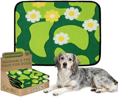 Qeils Reusable Puppy Pads for Small Dogs, Washable Pee Pads with Non-Slip , Absorbent Leakproof Mat for Crates, Playpens, Pet Beds & Whelping, Indoor Potty Training Grass Green, 23"x36", 2 Pack