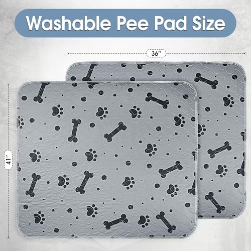 Washable Pee Pads for Dogs 2 Packs 36’’ x 41’’ Washable Puppy Pads Waterproof Dog Pee Mats Heavy Absorbent with Non Slip Bottom for Indoor Pet Training