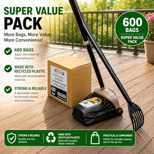 T-shirt Black Plastic Bag (600 ct.) Small Can Liners Doggy Poop Bags Compatible with Arm & Hammer Swivel Bin & Rake pooper scooper Thank You Grocery Shooping Bag Size Multipurpose Bags