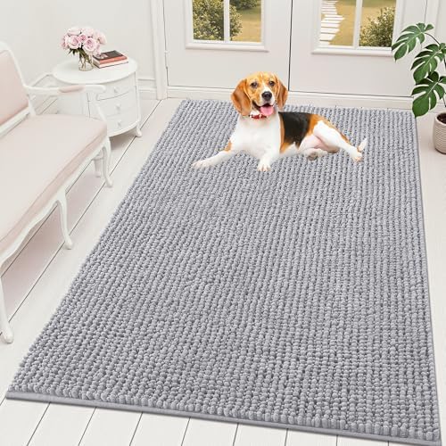 OLANLY Dog Door Mat for Muddy Paws 59x35, Extra Absorbent Chenille Mud Mat
