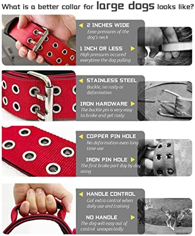 Large Dog Collar Heavy Duty - 2 inch Wide with Handle for Extra Large Breed Dogs, 1/3" Thick Nylon Chew Proof Tactical Collar, Good Choice for German Shepherd,Pitbull,Rottweiler,Red,17-22 in