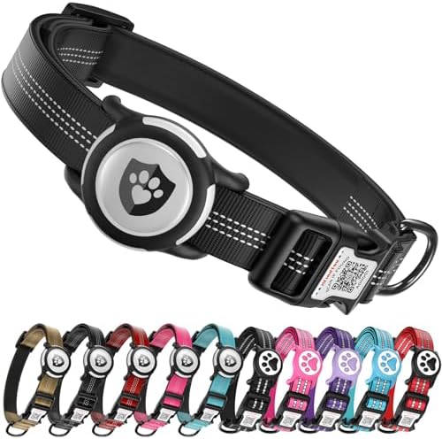 Waterproof AirTag Dog Collar with QR Code Dog Tag, Black XS