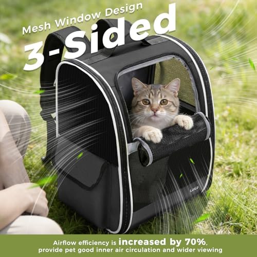 Lekereise Dog Carrier Backpack for Small Medium Dogs Cats up to 18 lbs, Breathable Pet Backpack Carrier with 3 Entrances, Collapsible Cat Backpack Carrier, Travel Hiking Puppy Backpack