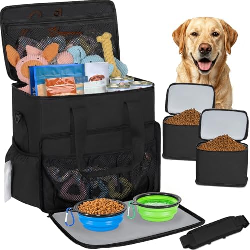 TORIBIO Large Dog Travel Bag for Supplies with Food Bowl