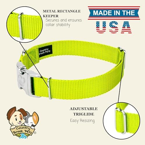 Country Brook Petz - Premium Nylon Dog Collar with Metal Buckle for Small Medium Large Breeds - 30+ Colors (Extra Large, 1 Inch, Hot Yellow)