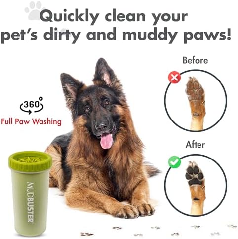 Dexas MudBuster Portable Dog Paw Cleaner, Green Large Paw Cleaning Solution for Premium Pet Supplies