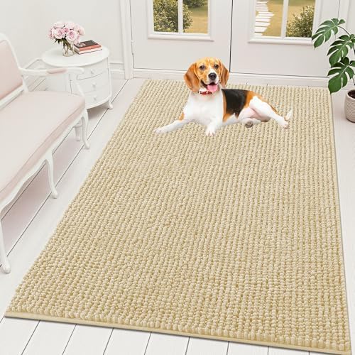 OLANLY Dog Door Mat for Muddy Paws 59x35, Extra Absorbent Chenille Mud Mat