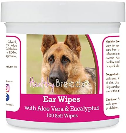 Healthy Breeds German Shepherd, Saddle, Ear Cleaning Wipes with Aloe & Eucalyptus for Dogs 100 Count