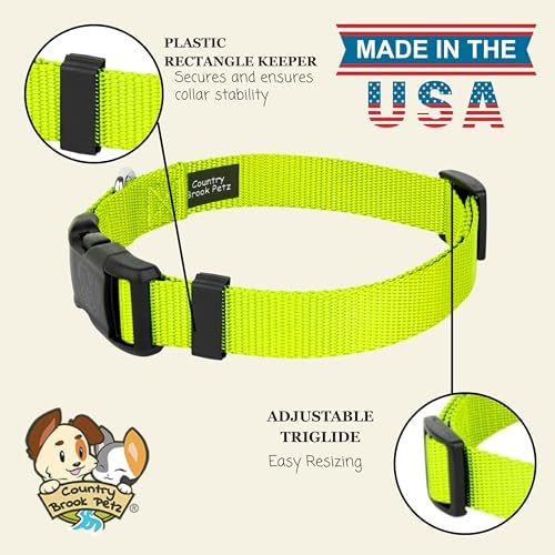 Country Brook Petz - Everyday Nylon Dog Collar for Large, Medium, and Small Dogs and Puppies - for Everyday Use in 30+ Colors (Extra Small, 3/8 Inch Wide, Hot Yellow)