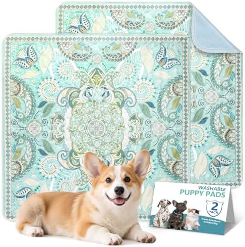 Washable Pee Pads for Dogs, 2 Pack Reusable Puppy Training Pads 31.5"x31.5" Super Absorbent Dog Pee Pad Waterproof Dog Training Pads, Non-Slip Potty Pads, Whelping Pads Blue