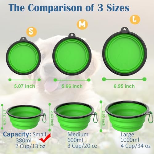 Collapsible Dog Bowls [5 Pack] 13 oz, Travel Dog Bowls, Pet Bowl Portable Foldable Water Food Feeding Dishes with Carabiner Clip for Traveling Hiking Walking