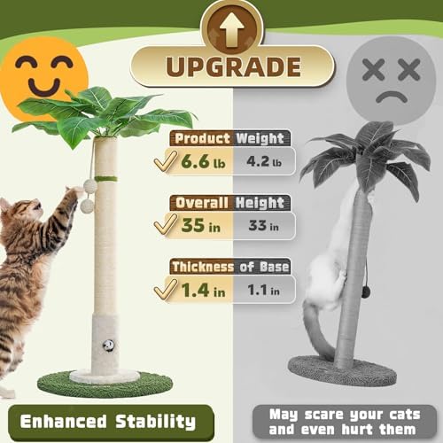 Woochpet Cat Scratching Post for Indoor Cats,36" Tall Cat Scratcher （White）