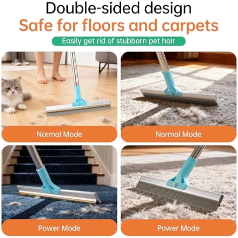 Carpet Rake for Pet Hair Removal Tool, 2 in 1 TPU and Copper Rake Teeth Uproot Clean Hair Remover with 63’’ Adjustable Long Handle,Cat & Dog for Carpets,Rugs, Mats (63’’ Long Handle+1 Short Handle)