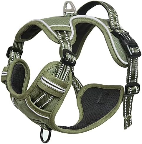 HEELE Dog Harness, No Pull Adjustable Padded Reflective Harness for Small Medium Large Dogs with Handle for Walking Training, Green, M