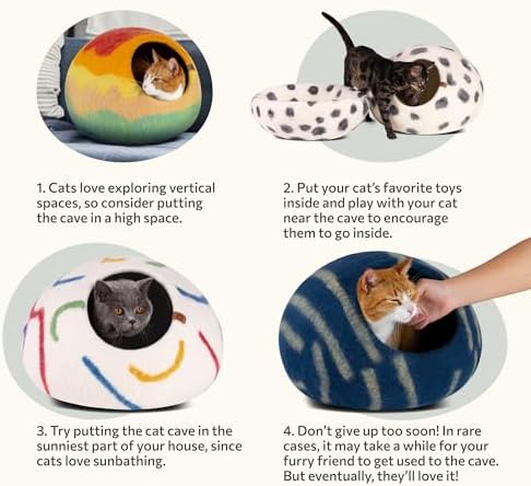 MEOWFIA Cat Cave - Merino Wool Bed for Indoor Cats (Shining Tiger, Large)