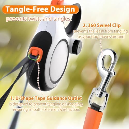 26FT Retractable Dog Leash for Medium & Large Dogs Up to 115 lbs, Heavy Duty Anti-Tangle Tape Leash with Quick Brake Lock, Comfortable Non-Slip Handle for Walking, Running & Training