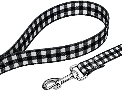 Country Brook Petz - Black & White Buffalo Plaid Everyday Dog Leash - Christmas Collection Featuring Festive Designs (6 Foot, 1 Inch Wide)