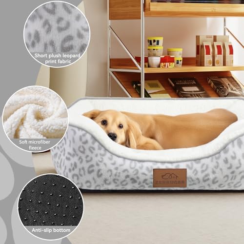 Zerbuger 25in White Leopard Rectangle Cat Dog Bed Machine Washable Sofa