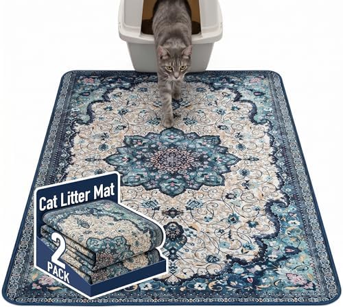 Hompet Cat Litter Mat 2 Pack, 48x72 Large Machine Washable Trapping Mats for Cats, Super Absorbent & Urine-Proof Cat Litter Box Mat for Floor, Waterproof & Non Slip Kitty Litter Rug