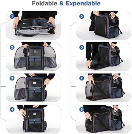 Extra Large Cat Backpack Carrier Expandable Pet Carrier Backpack for Small Dogs Medium Cats Fit Up to 18 Lbs, Dog Backpack Carrier, Foldable Puppy Backpack Carrier for Travel, Hiking,Blue