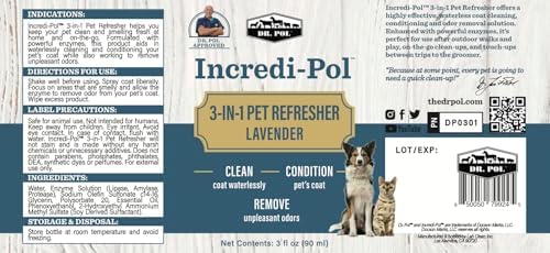 Dr. Pol Incredi-Pol 3-in-1 Pet Refresher | Waterless Coat Cleaner & Conditioner | Pet Odor Eliminator | Fine Mist Spray for Dogs & Cats | Freshens, Cleans & Softens Fur | 3 oz | Lavender